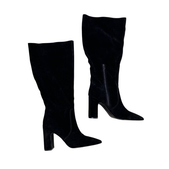 Steve Madden Evey Knee High Suede Boots 7.5 Wide Calf Heels Black - Picture 2 of 4